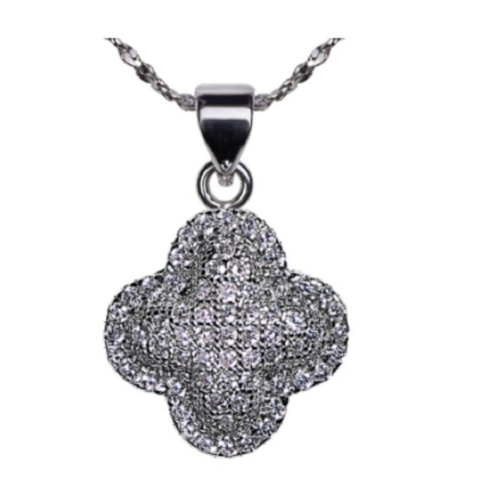 White Gold Pave Clover Diamond Necklace